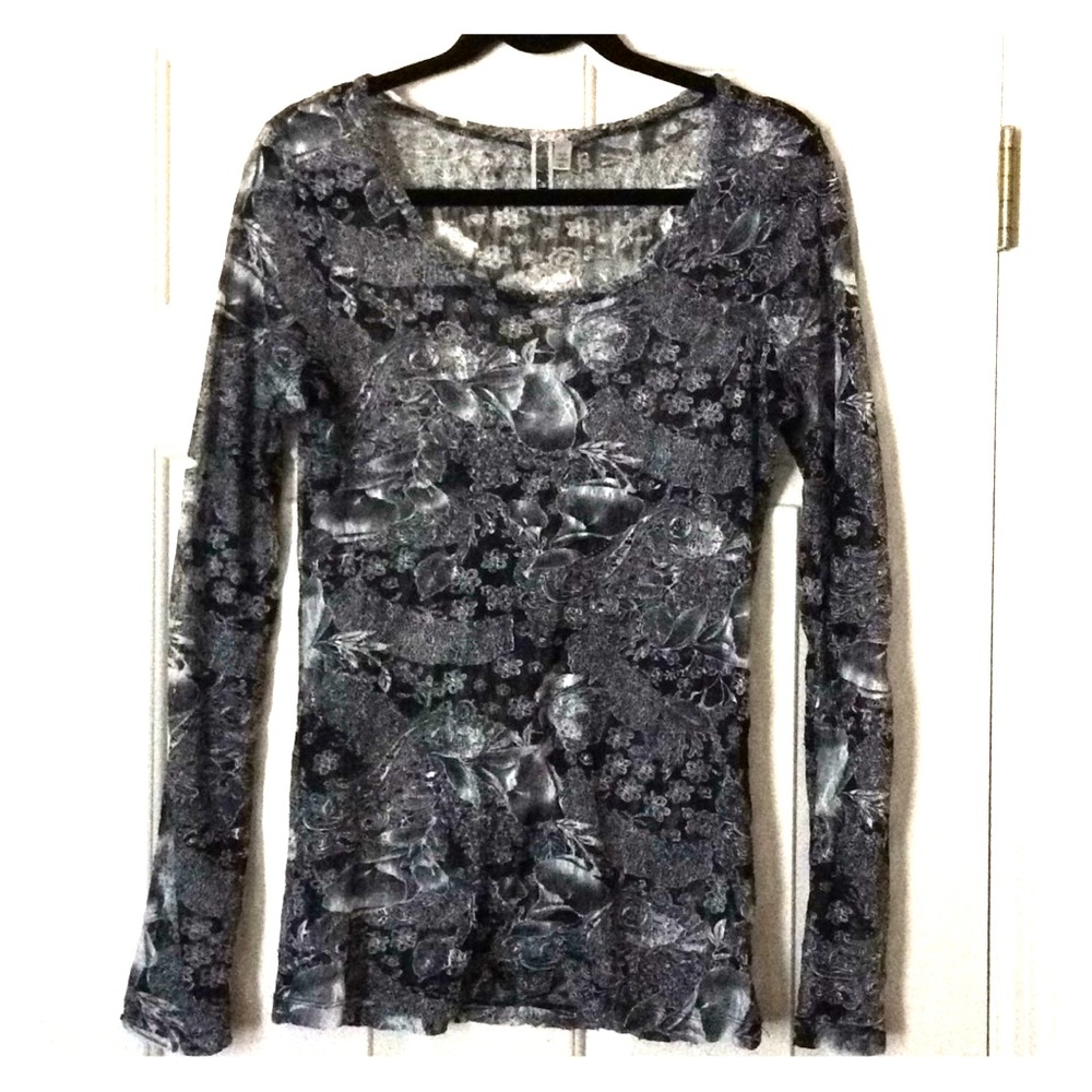 “Buckle” XL Sheer Black and White Long-Sleeve Top